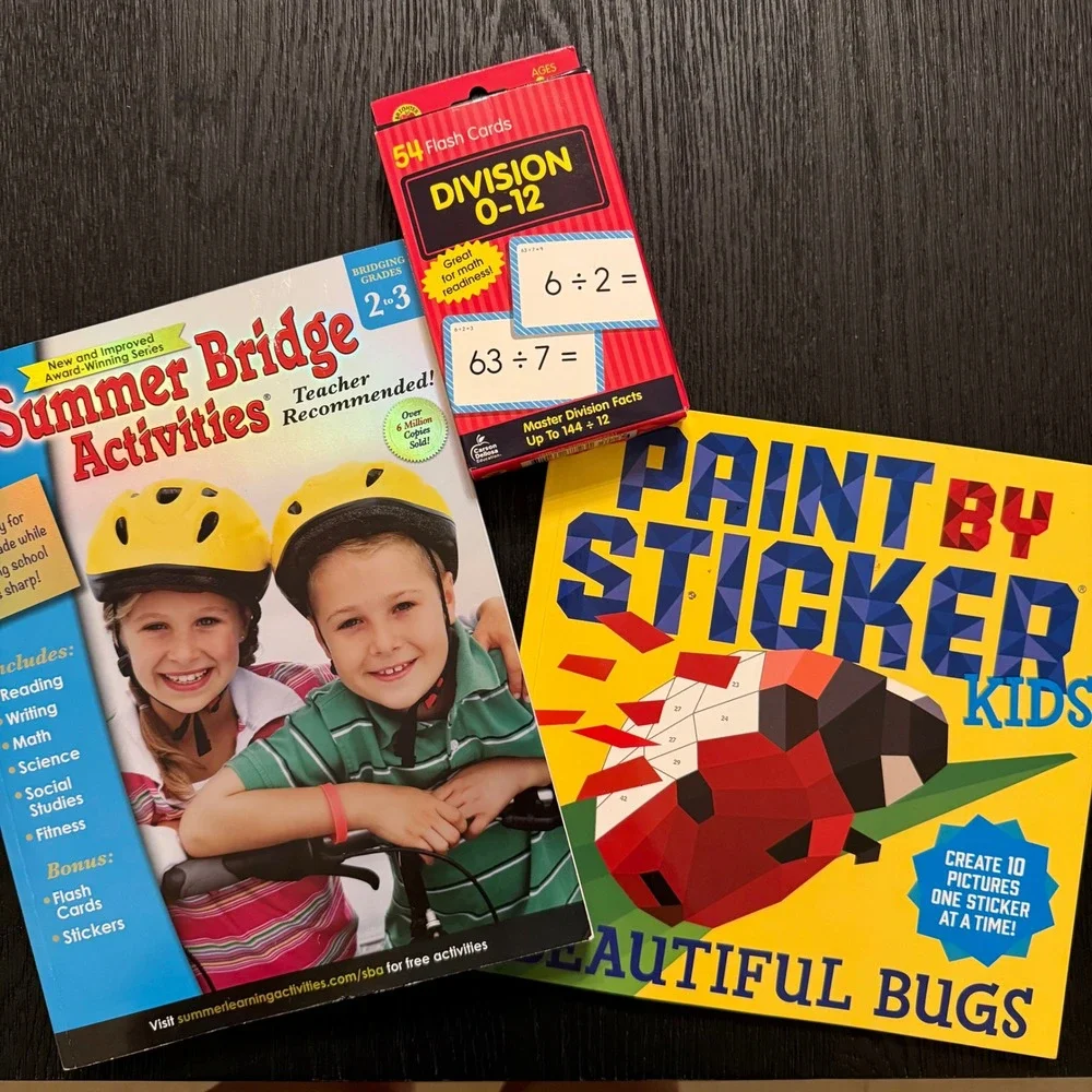 Kids Learning Activity Bundle Summer Bridge Paint by Sticker & Division Card NEW